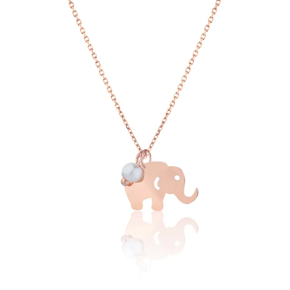 

Necklace Jewelry Elephant Pearl Pendant 925 Sterling Rose Gold Plated with Chain