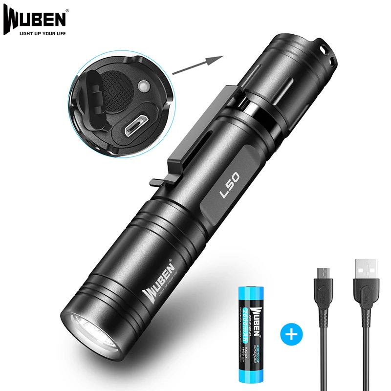 Светодиодный фонарик WUBEN 18650 лм перезаряжаемый от USB мощный водонепроницаемый