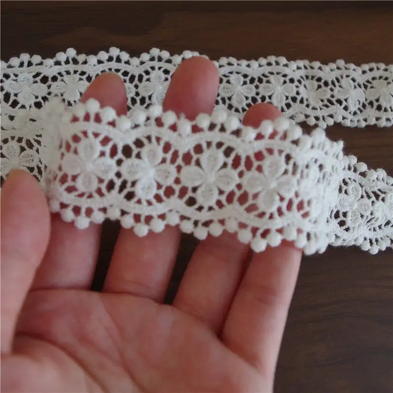 10 yards Off White Cotton Floral Crochet Lace, Sewing Craft Textile Upholstery Trim, Crochet Trim
