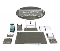 melen luxury gray leather desk pad set with crystal nameplate name plate tag chief organizer