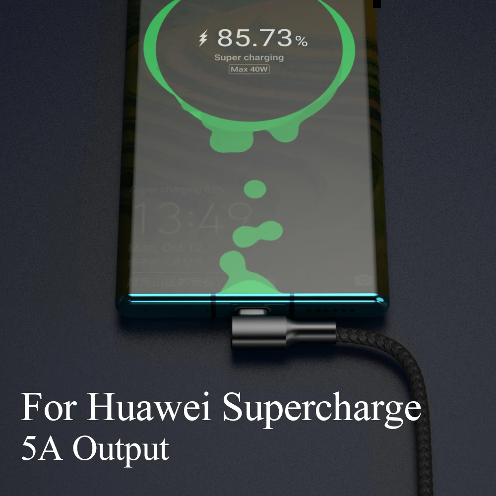 5A 90 Angled USB Type C Cable Micro Fast Charging Wire For Huawei P40 Pro Mate 30 Poco X3 Supercharge | Мобильные телефоны и