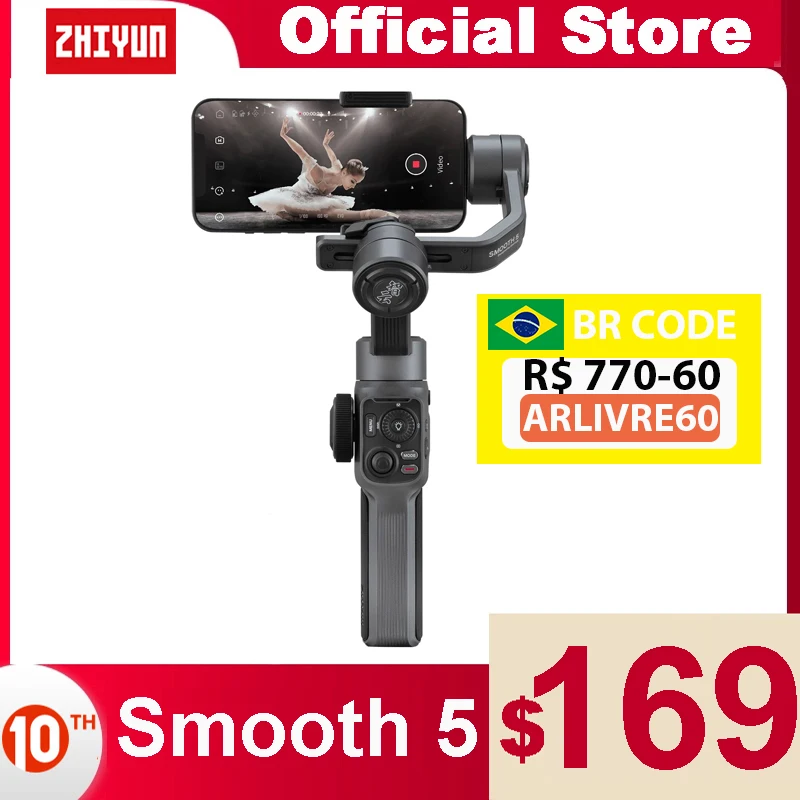 zhiyun official smooth 5 gimbal phone handheld stabilizer 3 axis smartphone for iphone 13 pro maxsamsung s20 fehuaweixiaomi free global shipping