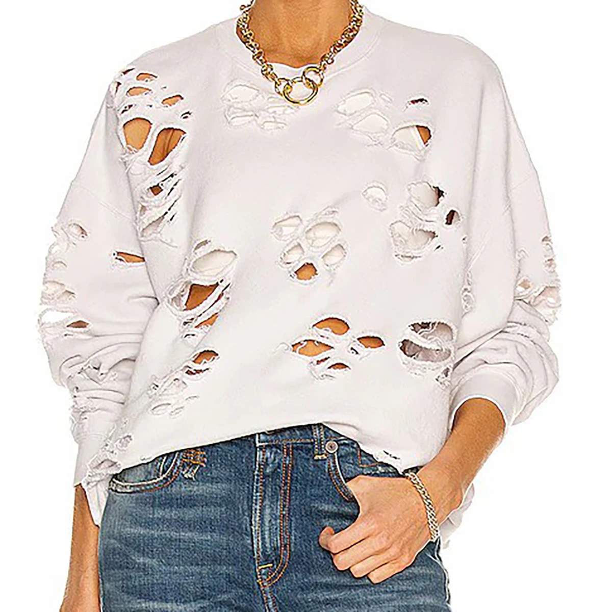 Women’s Oversize Hoodie Super Distressed Oversized Crewneck Sweater Female Sweatshirt Pullover Essentials Hoodie Sportswear