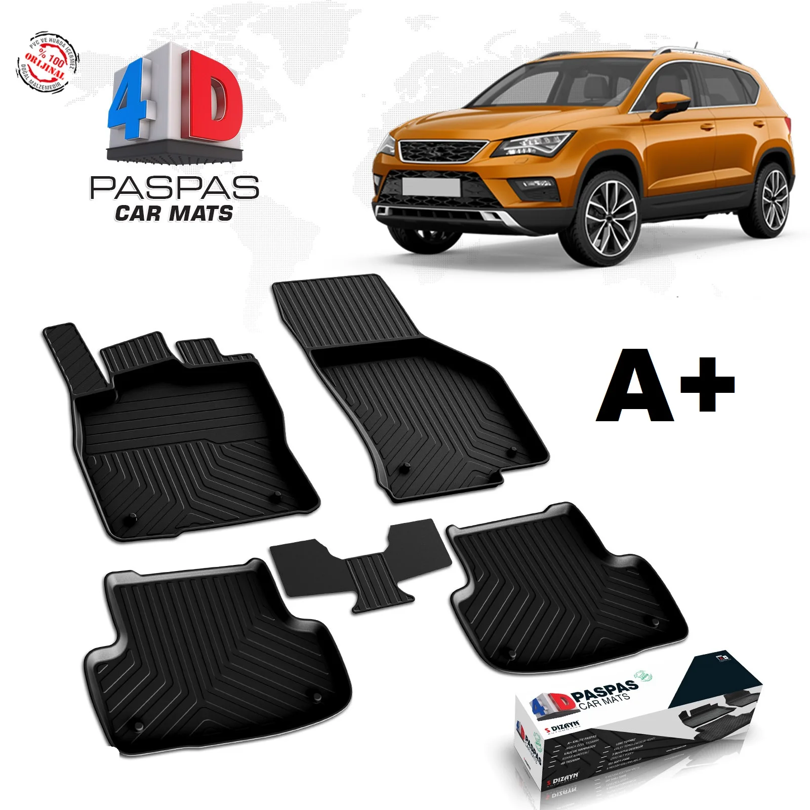 

Автомобильный резиновый коврик черного цвета для SEAT ATECA, нескользящая подошва для внедорожника, новый сезон 2016, 2017, 2018, 2019, 2020, 2021