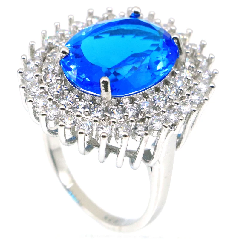 26x22mm Jazaz European Design 6.9g Created Pink Kunzite Paris Blue Topaz Rhodoite Garnet CZ Women 925 Solid Sterling Silver Ring | Украшения