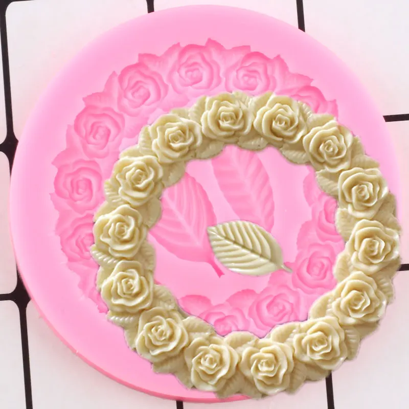 

Rose Flower Wreath Silicone Mold DIY Cupcake Topper Fondant Mould Wedding Cake Decorating Tools Candy Chocolate Gumpaste Molds