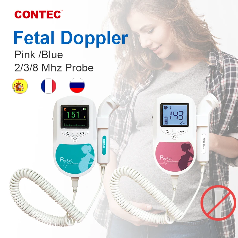 

CONTEC Fetal Doppler Heart Beat Monitor Backlight LCD Pink Colour with 2Mhz 3mhz 8Mhz Probe Baby Heart Beat Monitor Probe