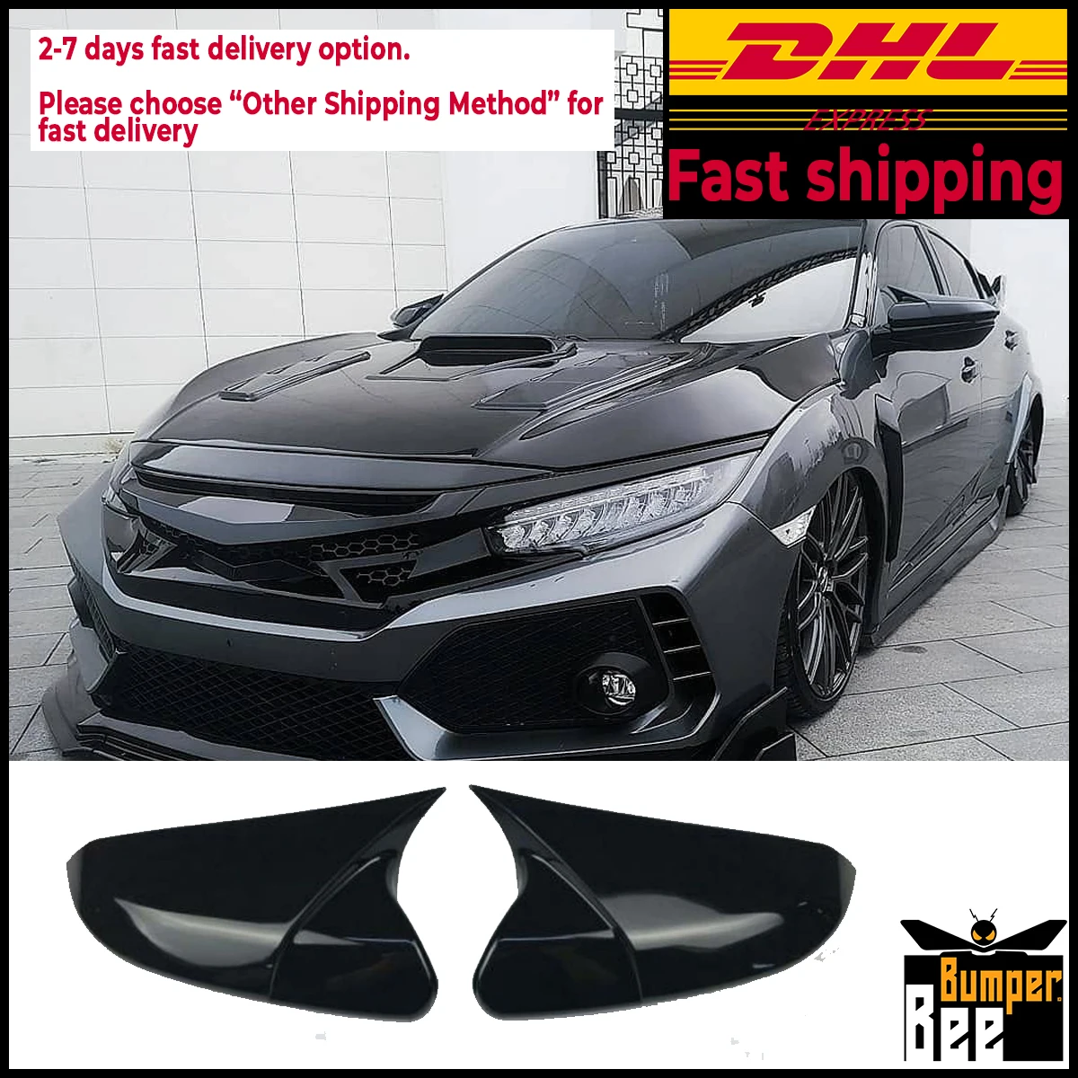 

Mirror Cover For Honda Civic FC5 2016 2017 2018 2019 2020 Accessory Bright Black BAT BATMAN Case CAR Shield