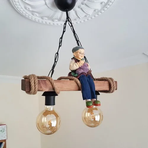 

Triple Lamp Acoustic Wooden Chandelier - Western Image with Wire Mesh Thread