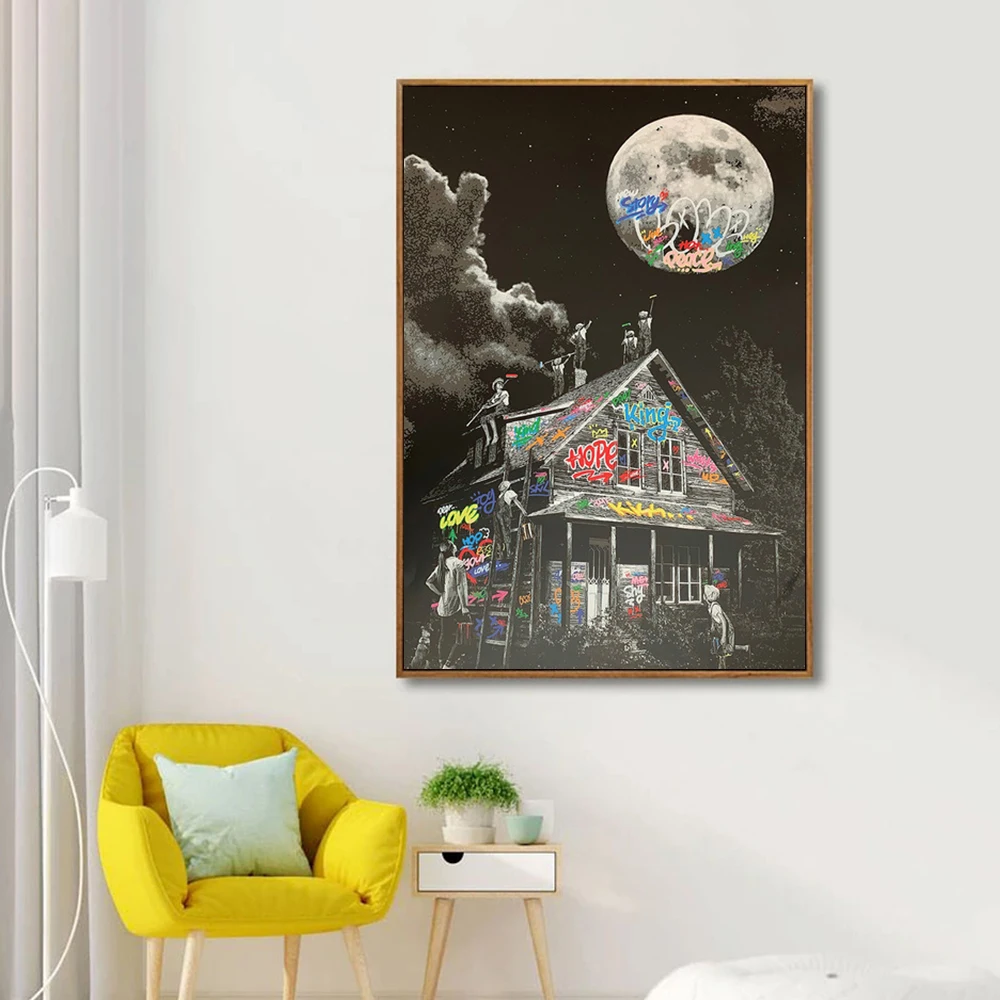 

Graffiti Canvas Painting Moon Child New York Posters and Prints for Living Room Wall Art Decoration Cafe Bar Home Decor Pictures