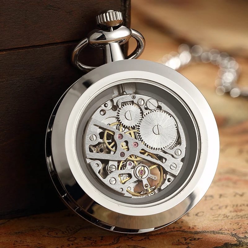Мужские механические карманные часы-скелетоны GORBEN с открытым лицом серебристого цвета в стиле стимпанк с цепочкой, лучший подарок от AliExpress WW