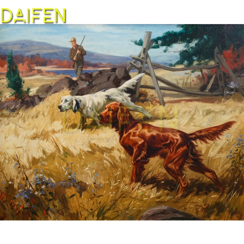 

Full Round Diamond embroidery Dog hunter gun Full Square Diamond painting Cross stitch Dog hunter gun farm DIY 3D Diamond mosaic