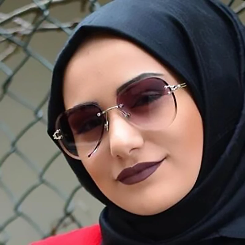 Роскошные красные Кристальные солнцезащитные очки без оправы женские модные