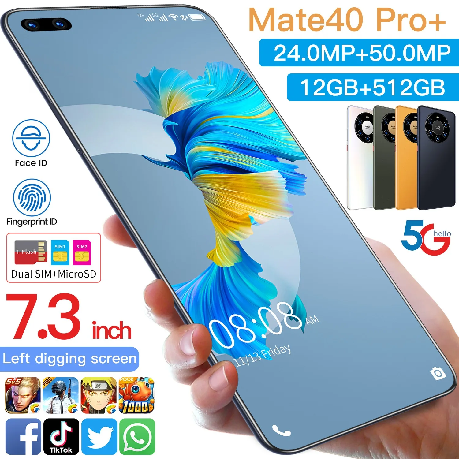 Note 40 Pro UNIQ смартфон Четыре камера 6/8 Гб RAM+128ГБ ROM NFC телефон 7.3 дюйма 6000 мАч Батарея