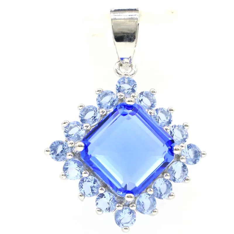 

32x23mm Delicate Fine Cut Created Violet Tanzanite Smokey Topaz Bride Engagement 925 Sterling Silver Pendant