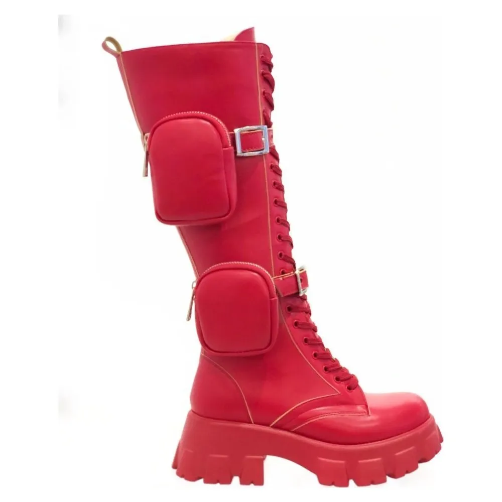 

2021 women's pockets Boots Leather shoes autumn and winter new fashion high platform