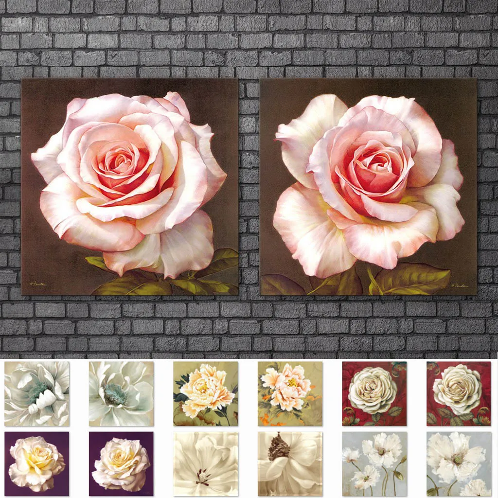 

Peony Poster Vintage Big Flower Oil Painting On Canvas Wall Art Prints Retro Pink Rose Wall Decorative Pictures For Living Room