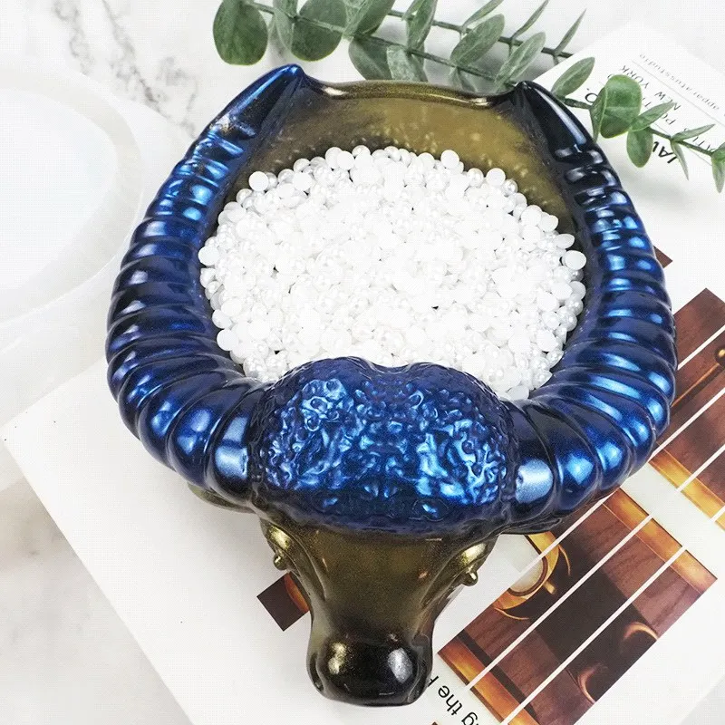 

New Bull Horn Head Silicone Resin Mold For Making Jewelry Mat Gold OX Ashtray Necklace Ring Storage Box Shiny Table Tray Tool