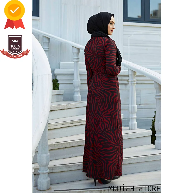 Belted Unlined Women's Long Muslim Dress Dubai Abaya Turkey Modest Clothing Kaftan Hijab Ramadan Aid Moubarak