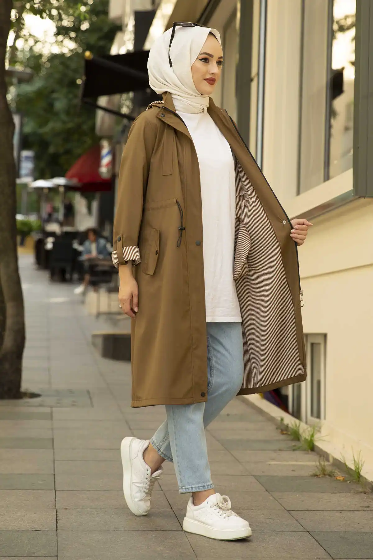 

Memba Hooded Hijab Trench Coat Female Women Casual Long Sleve Ladies Outerwear Lined Inside New Season Turkey Abaya Dubai Autum