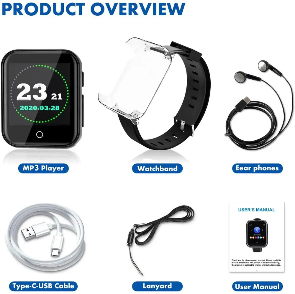 

RUIZU MP3 Player with Removable Portable Full Touch Screen M8 8GB MP3 Watch, With FM Radio, Recorder, E-book, Video, Pedometer