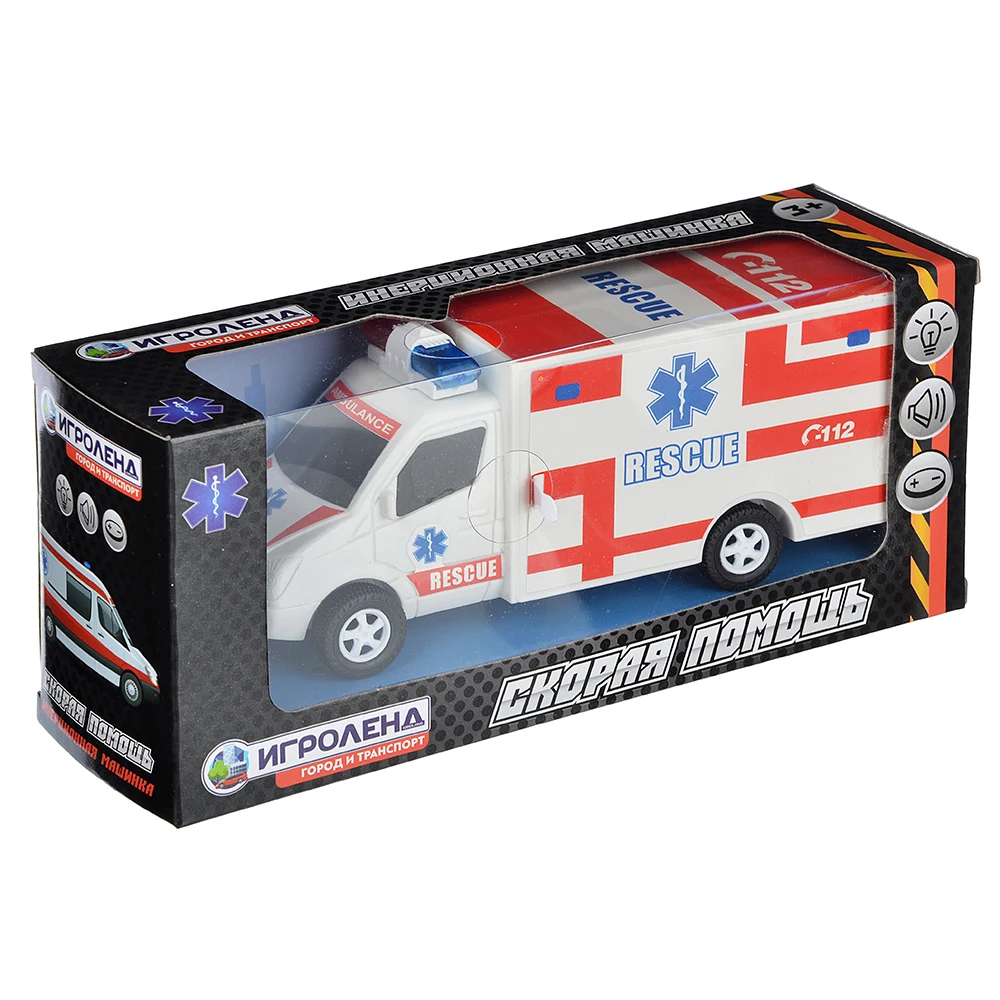 МАШИНА СКОРАЯ ПОМОЩЬ СО СВЕТОВЫМИ И ЗВУКОВЫМИ ЭФФЕКТАМИ ПЛАСТИК 22Х10Х7СМ |Другие