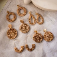 korea handmade braid pendent earrings rattan knit geometric circle long drop earrings for women 2021 fashion beach jewelry sets