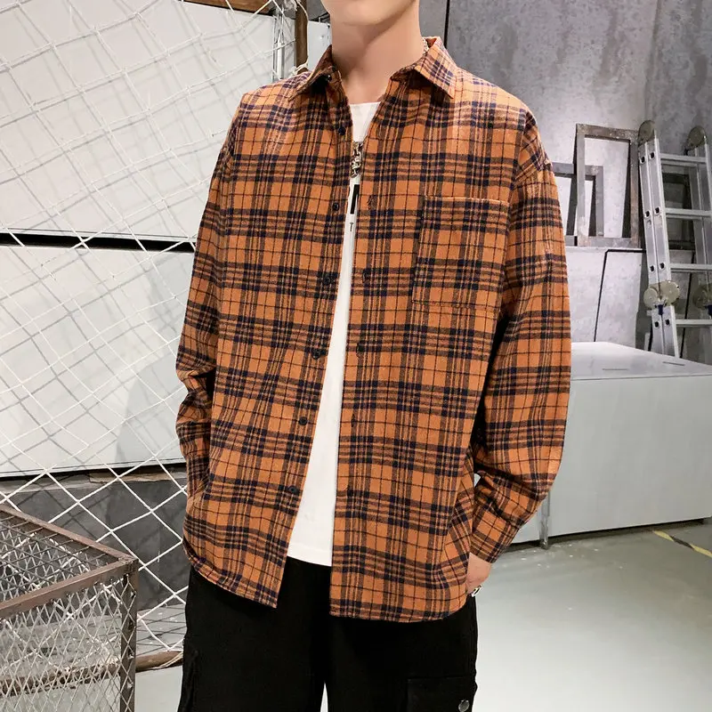 2022 New Trend  Mens Flannel Plaid Shirt Double Flap Pocket Button Up Casual Long Sleeve Shirts For Men Size M-5X