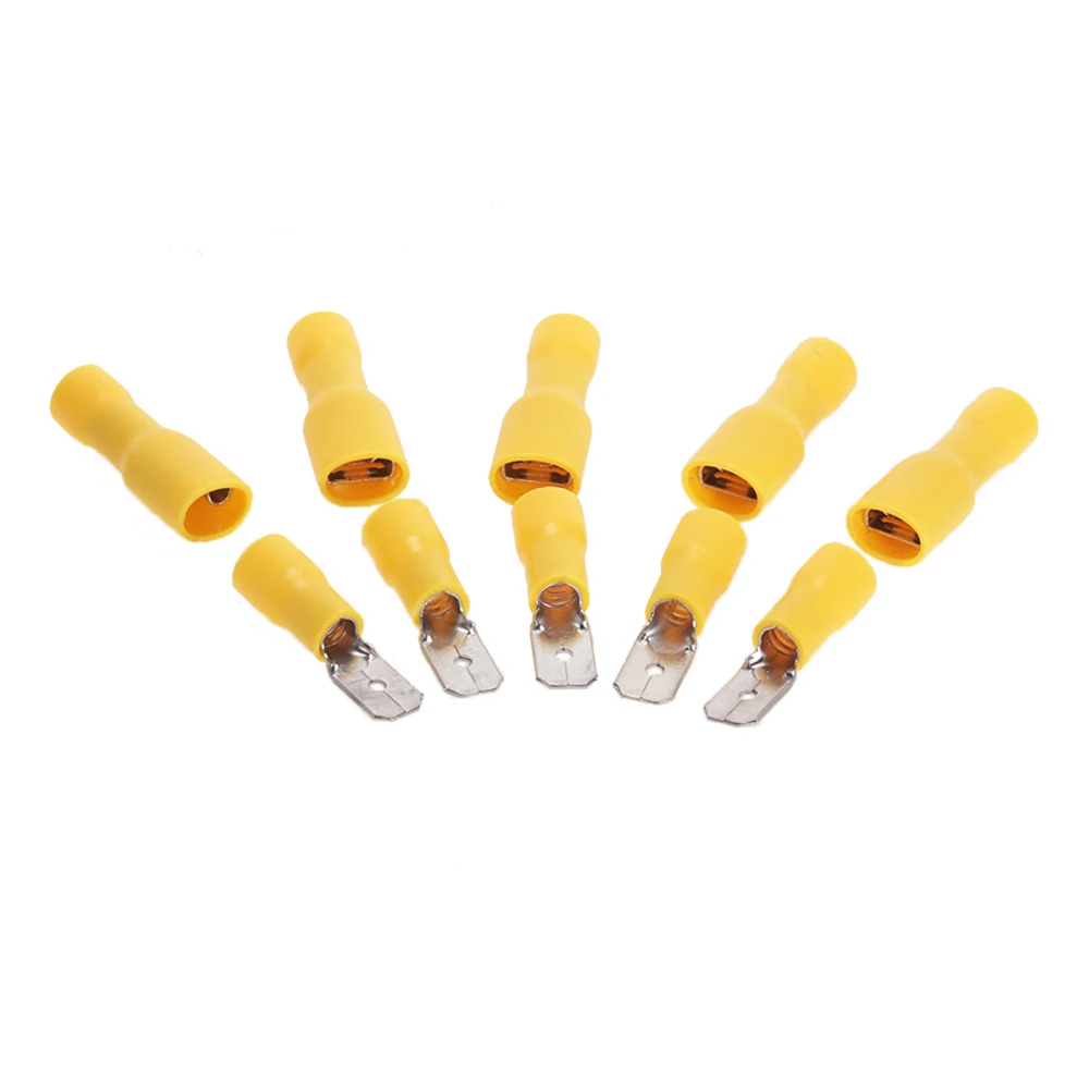 

20/50/100Pcs Insulated Spade Crimp Terminal Yellow 6.3mm Female Wire Connector for 4-6mm Electrical Wire Cable Connecors