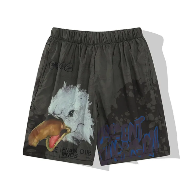 

2022 Summer New Trendy Hip Pop Sports Cottion Mesh Lining Quick Dry Breathable Eagle Print Youth Mens Cropped Shorts
