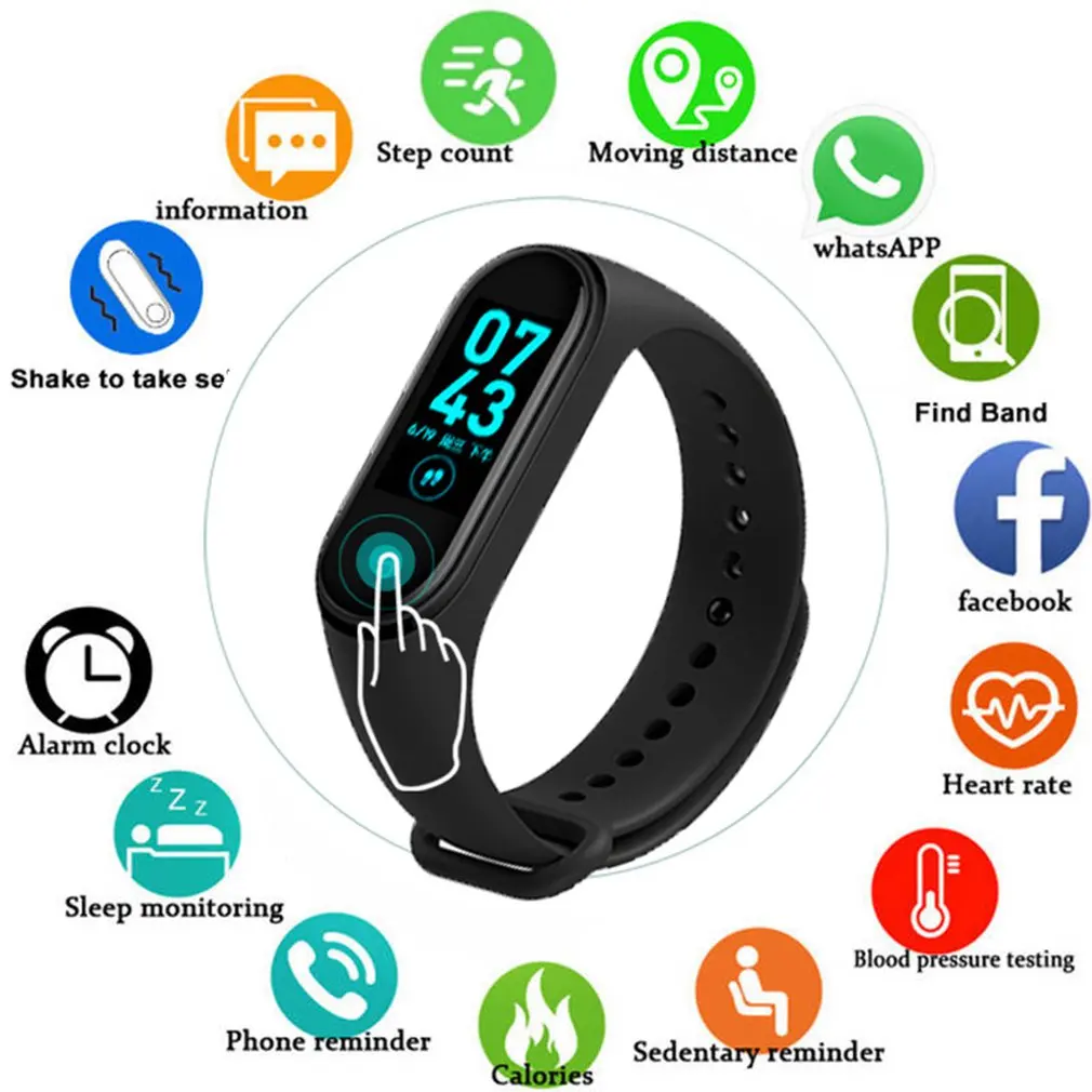 

M4 Health Care Smart Watch Band Heart Rate Monitoring Fitness Monitoring Message Reminder Colorful Screen Bracelet Sport Band