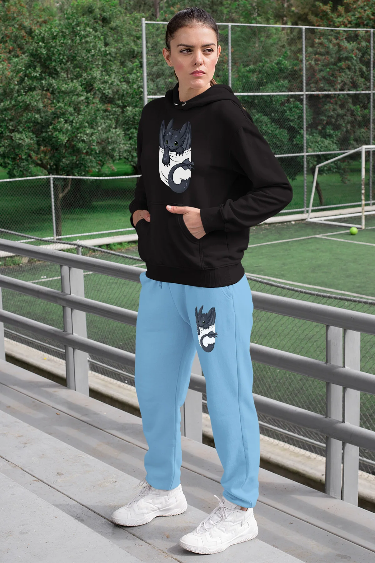 Женский спортивный костюм Angemiel Черный свитшот с капюшоном синие спортивные