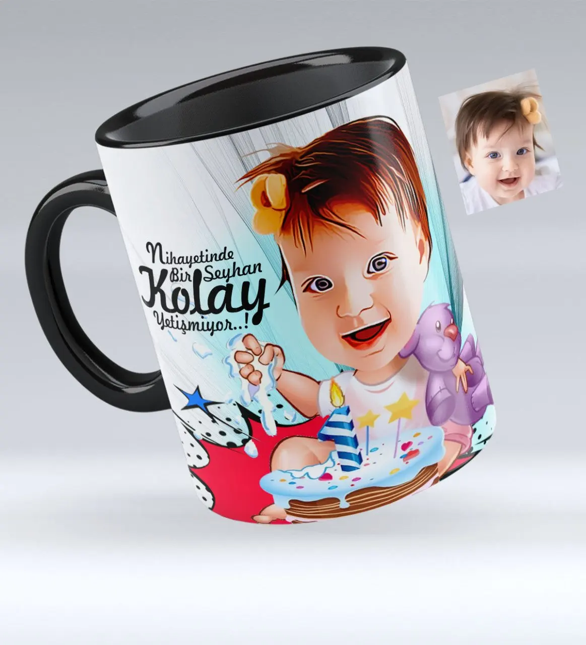 

Personalized Baby Birthday Caricature Of Black Mug cup-2