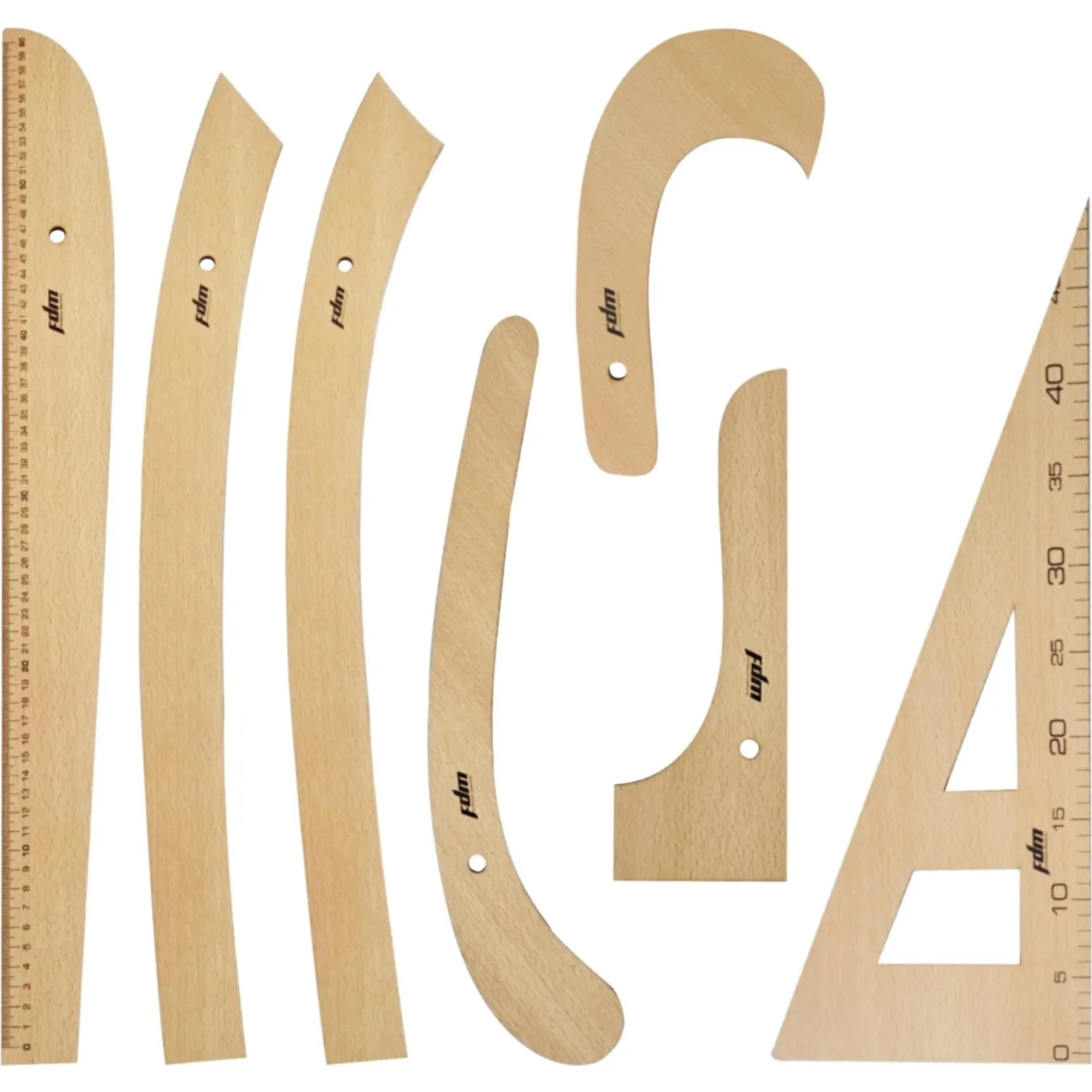 

Tailor-Modelist-Fashioner Boutique Dress Sewing Textile 7 Piece Wooden Ruler Riga Set of Miter Set