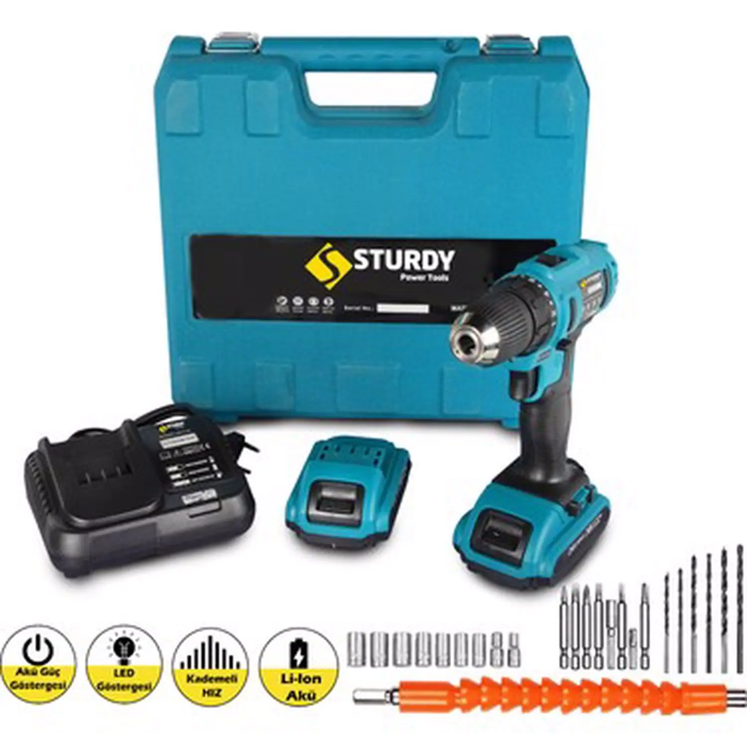 

Sturdy 32V 5Ah Li-On Double Cordless Bag Darbeli Rechargeable Drill Blue 27'li End Seti Pulsed Metal Gearbox Parts rechargeable Drill Darbeli