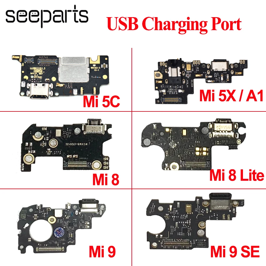 100% Tested For Xiaomi Mi 5 5S 5X 5C 6 6X 8 9 Lite USB Charging Dock Port Flex Cable Replacement Parts Mi9 SE USB Charging board