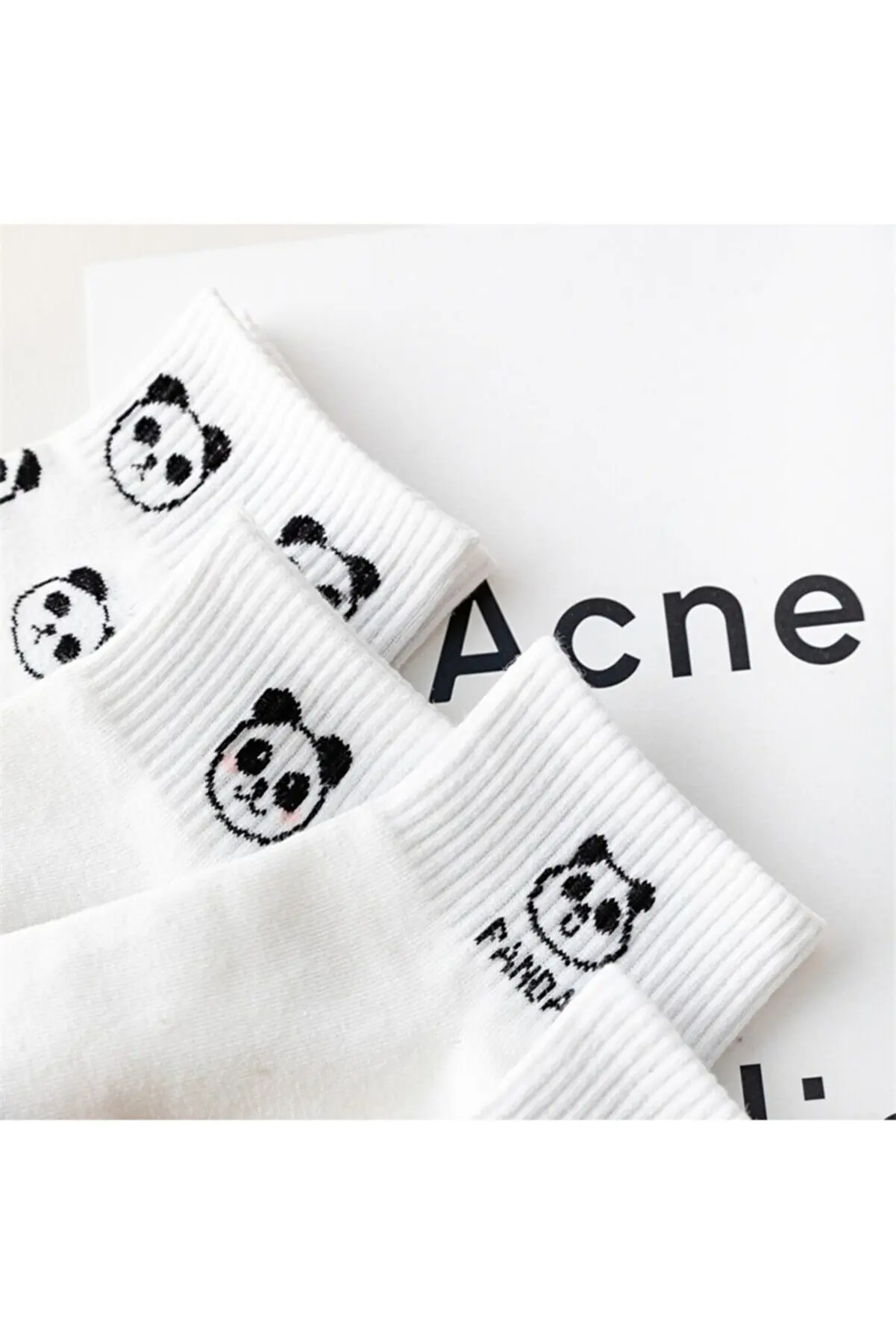 5 Pairs Panda Patterned Black and White Unisex College Tennis Socks
