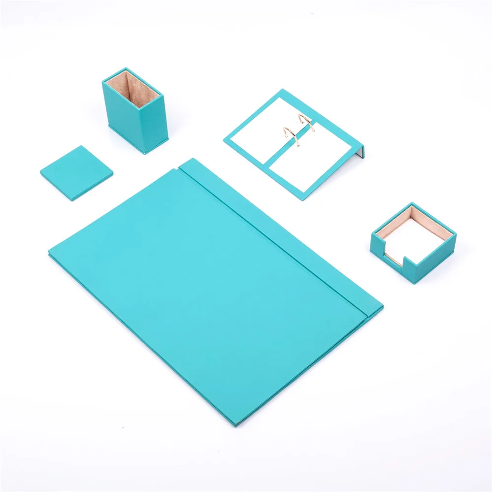 Turquoise Кожаный Настольный набор 5 шт.(настольный органайзер, Офисные аксессуары, Настольные принадлежности, офисные принадлежности, офисный органайзер - Цвет: Turquoise