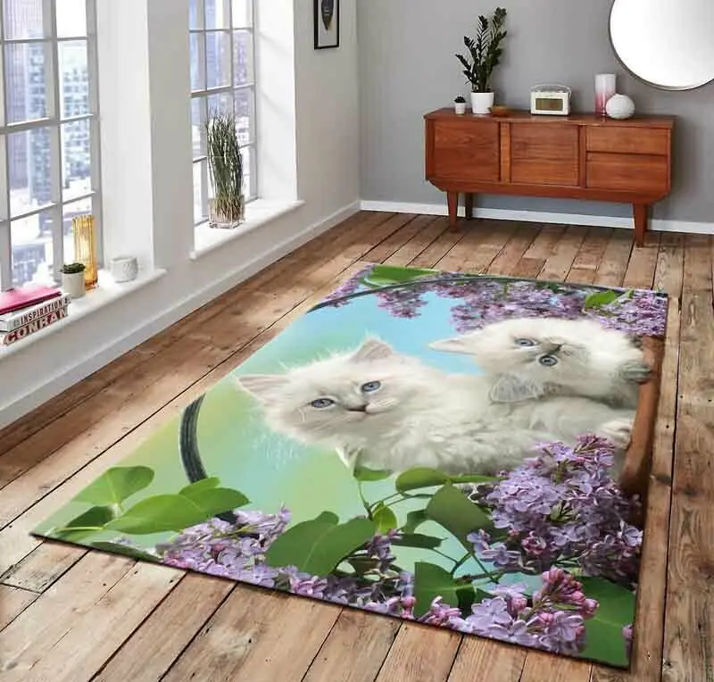 

White Cats 3 Patterned Carpet ,Non Slip Floor Carpet,Teen's Carpet,Turkish Rug
