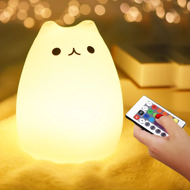 Светодиодный ночной Светильник прикроватный милый кот лампа сенсорный Сенсор