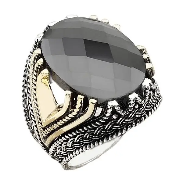 

Мужское кольцо из серебра пробы, с овальным черным Цирконом