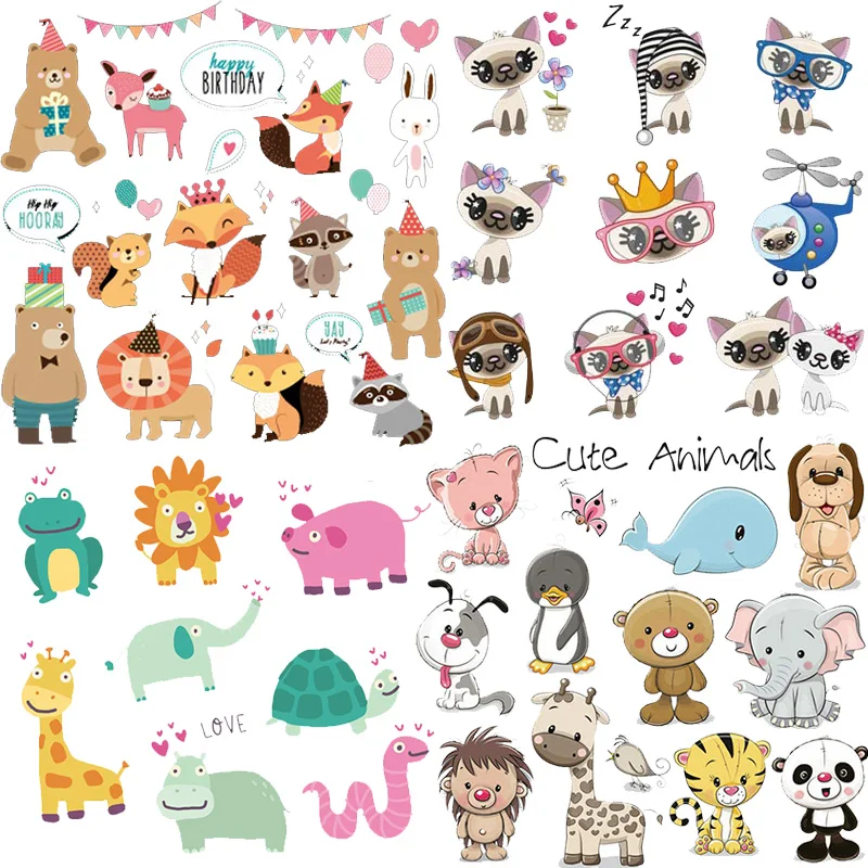 

Cute Animals Iron On Patches DIY Bear Fox Deer Tops Vinyl Heat Transfer Appliques Thermal Stickers For Dresses Washable Patch