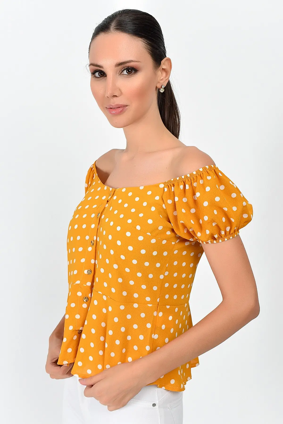 9363018 Хлопковая женская блузка на пуговицах с рисунком Коби|Блузки| |