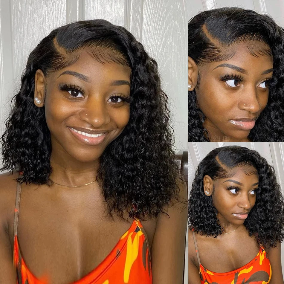 Short Deep Wave Bob Wigs 13x4 Curly Lace Human Hair Wigs 4x4 5x5 Lace Closure Wig  Pre Plucked With Baby Hair For Black Women