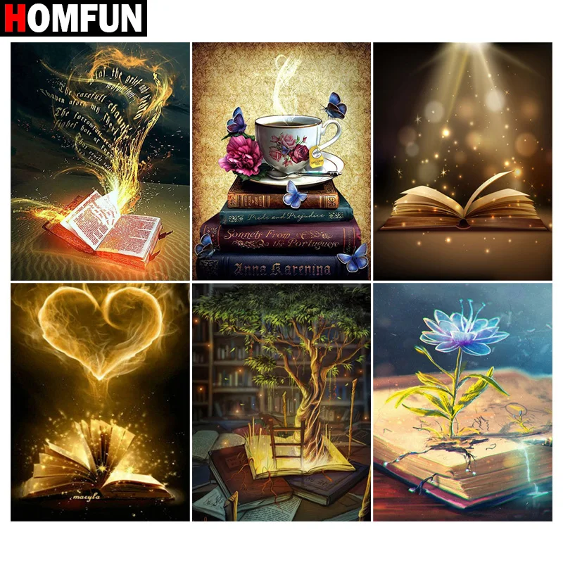 

Алмазная живопись HOMFUN «Пейзаж книг и деревьев», полное квадратное/Круглое украшение для стен, инкрустированная смолой, вышивка ручной рабо...