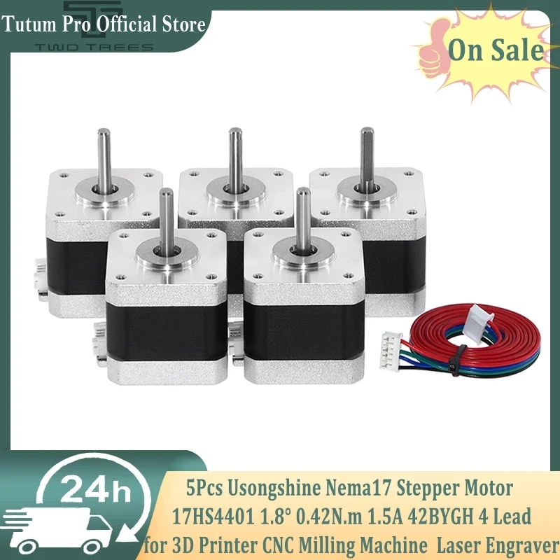 

Шаговый двигатель Usongshine Nema17 17HS4401, 5 шт., 1,8 нм, а, 42BYGH, 4 вывода для 3D-принтера, фрезерный станок с ЧПУ, лазерный гравер