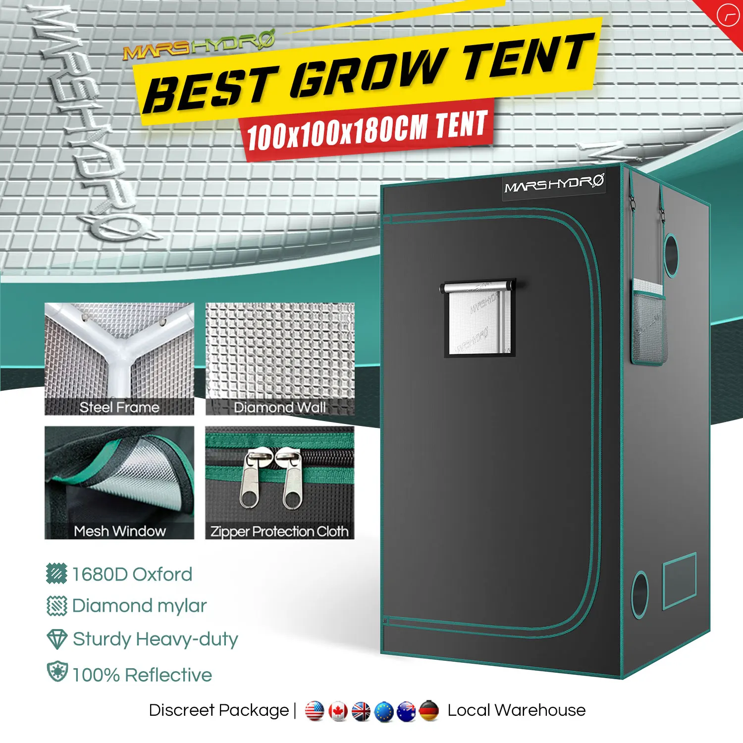 1680D Marshydro 100*100*180 см Внутренняя фотография комплект для выращивания светодиодный