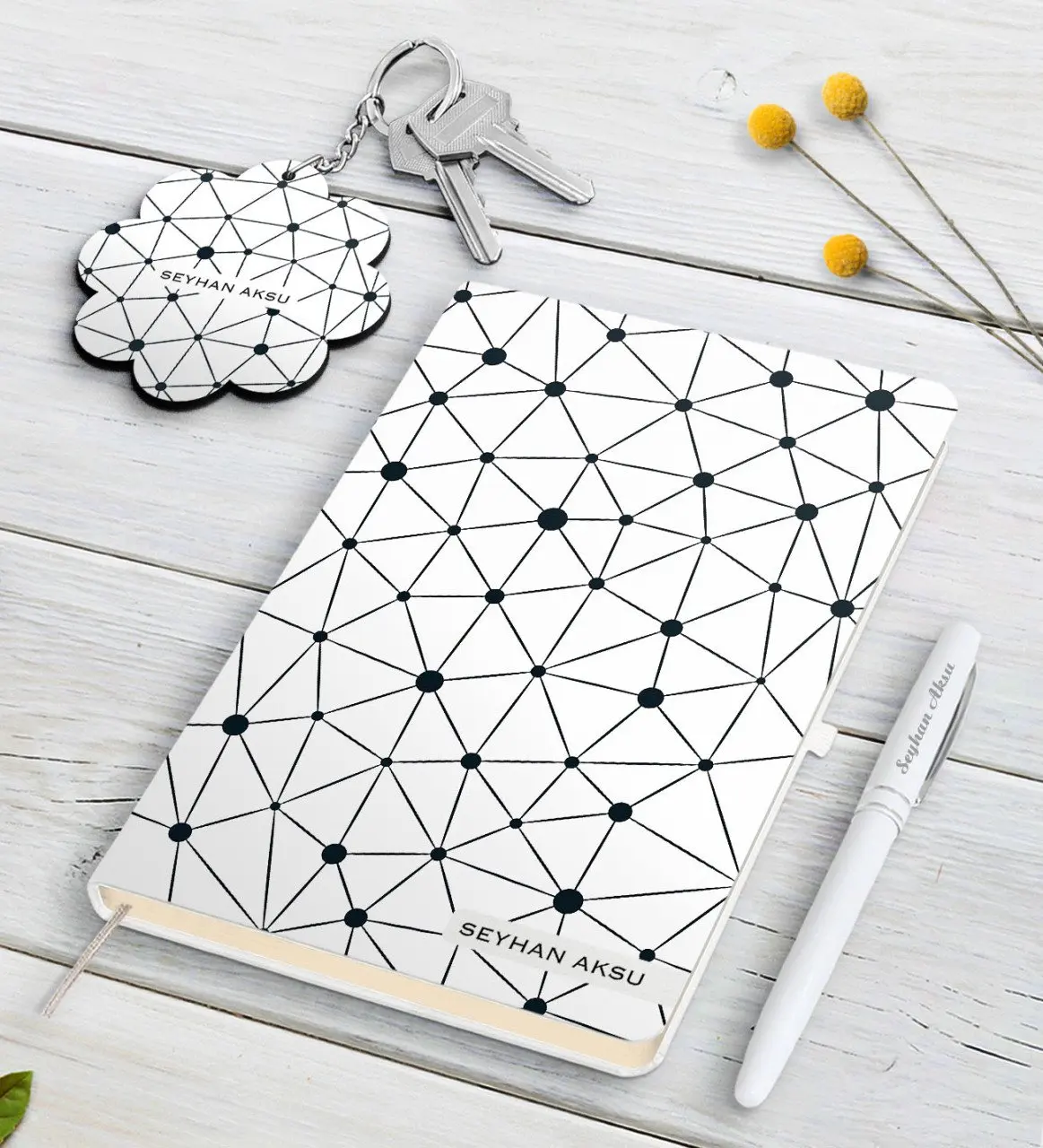 

Personalized Is White Notebook Pen And Keychain Gift Seti-26