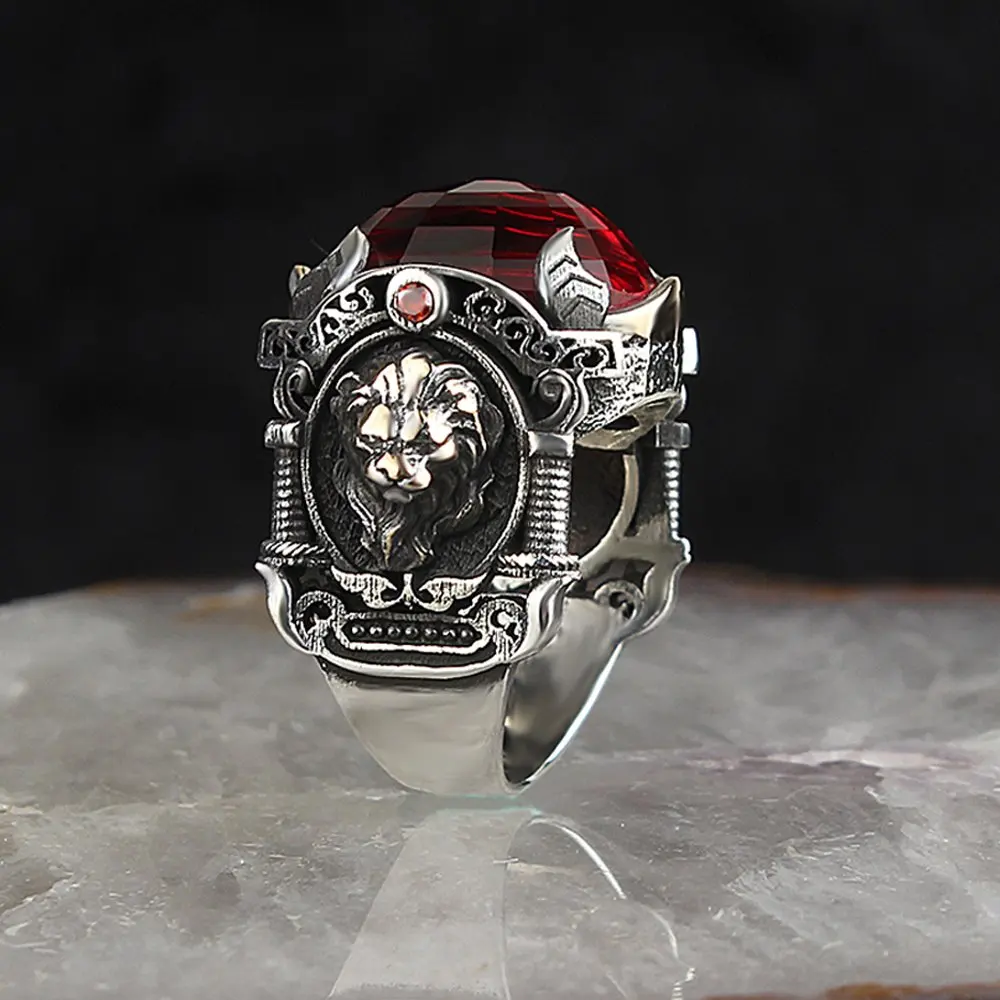 

Zircon 925 Silver Traditional Handmade Turkish Ring Luxury Lion Engraving Quality Best Craftman Jewelry Gift for Women Men