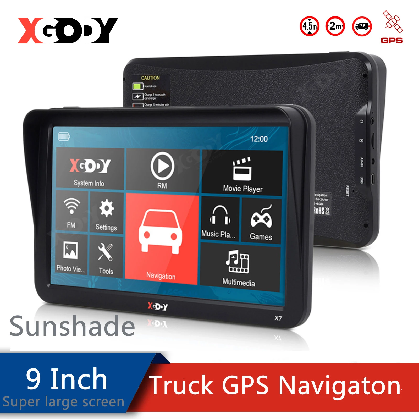 

XGODY 9 Inch Bluetooth Car Gps Navigation Touch Capacitive Screen Display With AV-IN 256MB RAM 8GB ROM Truck GPS Navigator 2020